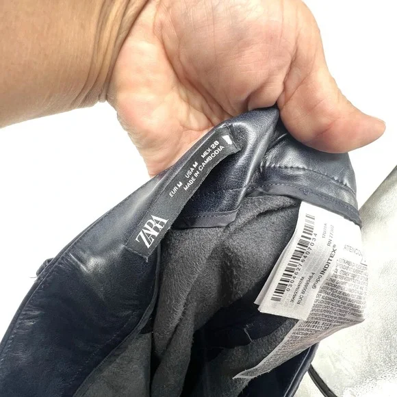 Zara Navy faux leather A-line midi skirt Fall Winter Women M - Picture 4 of 4